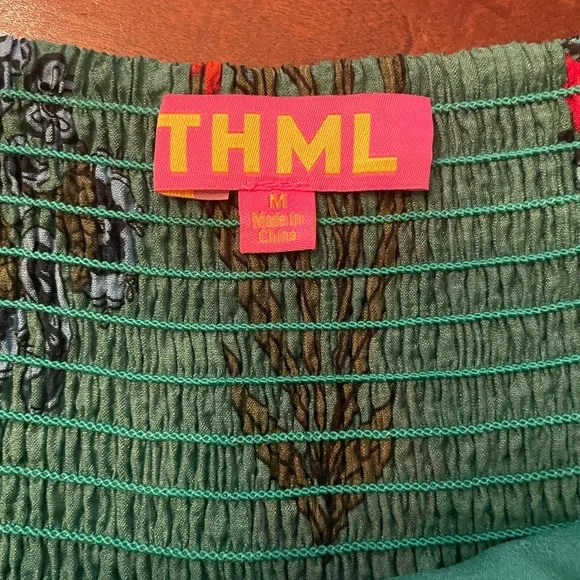 THML Green Floral Midi Dress with Smocking & Ruffle Medium - Picture 9 of 12